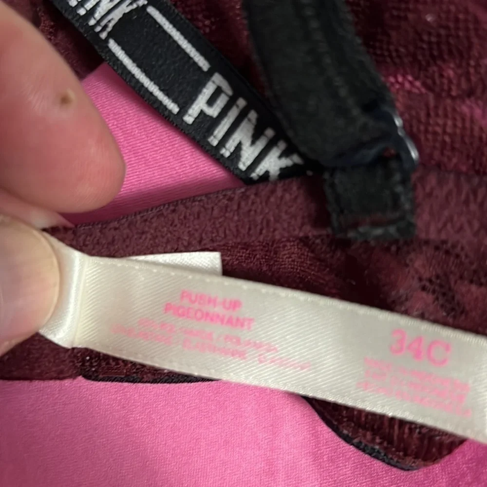 Pink Victoria’s Secret size 34C push up bra maroon, double hook closure - Picture 6 of 7